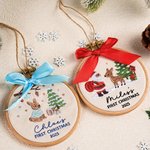 Henkilökohtainen kirjailtu joulukuusi Rabbit Bow Ornamentti nimi ja vuosi Tree Decor Vauvan ensimmäinen joululahja uusille vanhemmille