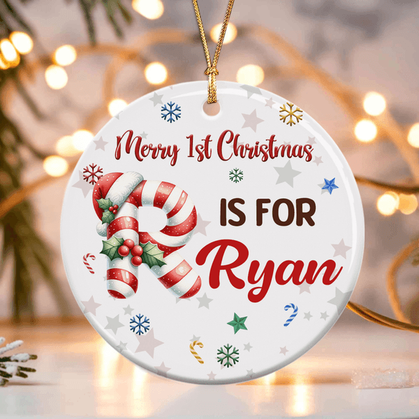 Personalized Baby's 1st Christmas Ceramic Ornament with Name Initial and Text Home Tree Decor Christmas Party Gift for New Parents