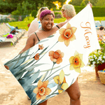 Personalized Watercolour Birth Flower Quick-Dry Microfiber Beach Towel with Name Beach Party Birthday Gift for Girls