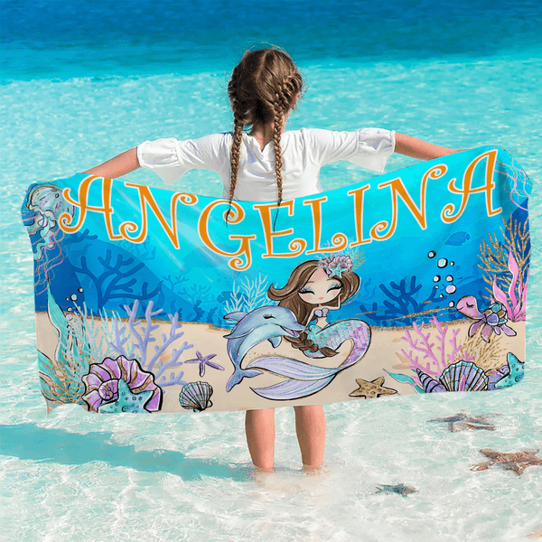 Spersonalizowany ręcznik plażowy Fantasy Mermaid Quick Dry Oversized Beach Towel z imieniem Plażowy prezent wakacyjny dla dziewczynek