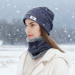 Personalized Knitted Slouchy Beanie Hat and Neck Warmer Set with Name and Initial Thick Outdoor Activity Accessory Birthday Gift for Men Women