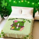 Personalised Shamrock Initial Soft Throw Blanket with Name Home Decor St. Patrick's Day Gift for Family Friends