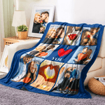 Personalised  I Love You 8 Photos Collage Multicolour Soft Throw Blanket with Home Decor Valentine's Day Anniversary Birthday Gift for Family Couples