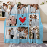 Personalised  I Love You 8 Photos Collage Multicolour Soft Throw Blanket with Home Decor Valentine's Day Anniversary Birthday Gift for Family Couples