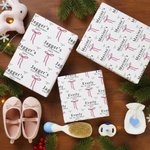 Papier d'emballage personnalisé avec nœud Lot de 3 avec nom, année et texte 1er Noël de bébé Bricolage Cadeau d'emballage pour nouveaux parents