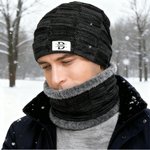 Personalized Knitted Slouchy Beanie Hat and Neck Warmer Set with Name and Initial Thick Outdoor Activity Accessory Birthday Gift for Men Women