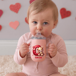 Spersonalizowany termiczny kubek niekapek Cute Heart Bear 10 uncji z imieniem i inicjałem Urodzinowy prezent walentynkowy dla dzieci