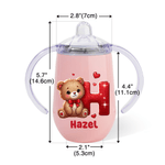 Spersonalizowany termiczny kubek niekapek Cute Heart Bear 10 uncji z imieniem i inicjałem Urodzinowy prezent walentynkowy dla dzieci