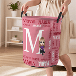 Personalised Word Cloud Cartoon Character Laundry Storage Basket with Name and Initial Daily Use Birthday Anniversary Gift for Friends Family