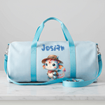 Personalised Cartoon Traveling Animals Travel Duffel Bag with Name and Shoulder Strap Daily Use Birthday Gift for Kid Teenager Student