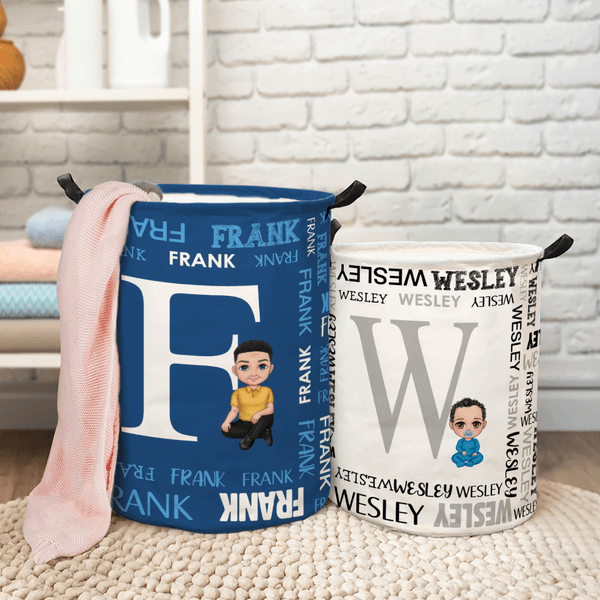Personalised Word Cloud Cartoon Character Laundry Storage Basket with Name and Initial Daily Use Birthday Anniversary Gift for Friends Family