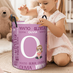 Personalised Word Cloud Cartoon Character Laundry Storage Basket with Name and Initial Daily Use Birthday Anniversary Gift for Friends Family