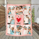 Personalised  I Love You 8 Photos Collage Multicolour Soft Throw Blanket with Home Decor Valentine's Day Anniversary Birthday Gift for Family Couples