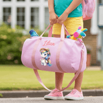 Personalised Cartoon Traveling Animals Travel Duffel Bag with Name and Shoulder Strap Daily Use Birthday Gift for Kid Teenager Student