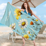 Personalized Watercolour Birth Flower Quick-Dry Microfiber Beach Towel with Name Beach Party Birthday Gift for Girls
