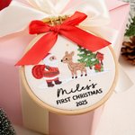 Henkilökohtainen kirjailtu joulukuusi Rabbit Bow Ornamentti nimi ja vuosi Tree Decor Vauvan ensimmäinen joululahja uusille vanhemmille