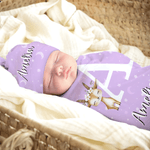 Personlig blomsterkransdyr 100% bomull Swaddle teppe og lue sett med navn bursdag baby shower gave til nyfødte babyer