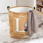 Personalised Word Cloud Cartoon Character Laundry Storage Basket with Name and Initial Daily Use Birthday Anniversary Gift for Friends Family