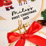 Henkilökohtainen kirjailtu joulukuusi Rabbit Bow Ornamentti nimi ja vuosi Tree Decor Vauvan ensimmäinen joululahja uusille vanhemmille