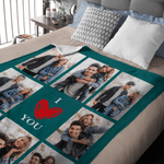 Personalised  I Love You 8 Photos Collage Multicolour Soft Throw Blanket with Home Decor Valentine's Day Anniversary Birthday Gift for Family Couples