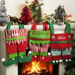 Personalised Elf Pants Christmas Stocking with Embroidery Name Fireplace Christmas Tree Hanging Decor Christmas Gift for Family Friend