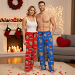 Gepersonaliseerde Heart Couples Gezichtsfoto's Lange Pyjamabroek met Naam en Koord Valentijnsdag Verjaardagscadeau voor Vrouwen Mannen Paren