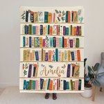 Personalisierte Decke im Retro-Stil mit Bücherregal-Motiv und Namen Geburtstag Geschenk für Buchliebhaber und Damen
