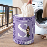 Personalised Word Cloud Cartoon Character Laundry Storage Basket with Name and Initial Daily Use Birthday Anniversary Gift for Friends Family
