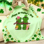 Personalised Shamrock Initial Soft Throw Blanket with Name Home Decor St. Patrick's Day Gift for Family Friends