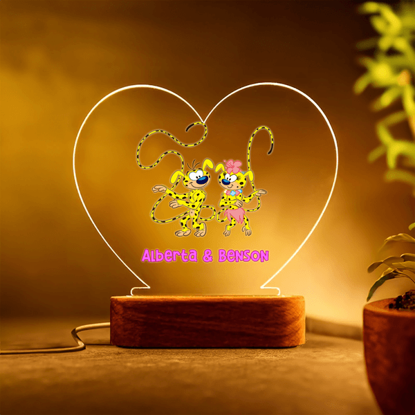 Personalised Long-Tailed Marsupilami Heart-Shaped LED Night Light with Names Valentine's Day Birthday Gift for Couple | Callie × Marsupilami®