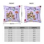 Personalised Cartoon Reading Character Birth Flower Soft Cushion Cover with Name and Quote Home Decor Birthday Gift for Women Girls