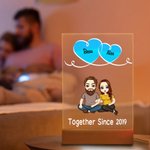 Personalizzato Insieme dall'anno Cartoon Couple LED Night Light con nomi e base in legno Home Decor Anniversary Birthday Gift for Couples
