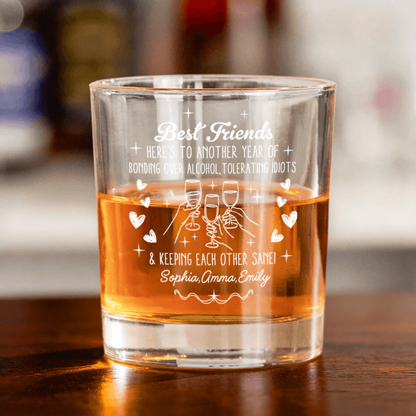 Personalised Best Friends Whiskey Glasses Coaster Set with Name Party Anniversary Gift for Whiskey Lovers