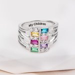 Personalised Dainty Sterling Silver Ring with 1-6 Birthstones and Name Anniversary Mother's Day Gift for Grandma Mom Wife