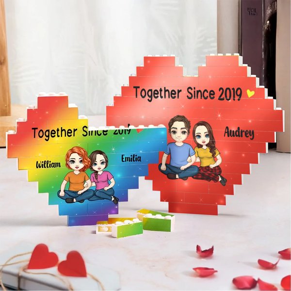 Personalizzato Insieme Da Molti Anni Arcobaleno Personaggio Cartoon Cuore Costruire Mattoni Puzzle con Nome Home Decor Regalo di San Valentino per la Coppia