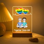 Personalizzato Insieme dall'anno Cartoon Couple LED Night Light con nomi e base in legno Home Decor Anniversary Birthday Gift for Couples