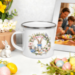 Henkilökohtainen Happy Easter Cute Wreath Egg Egg Bunny 12 oz emali muki nimi pääsiäisen syntymäpäivälahja lapsille