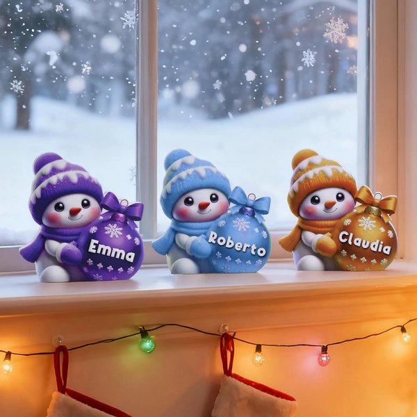 Decorazione natalizia personalizzata con nome e pupazzo di neve multicolore regalo di Natale per amici e familiari