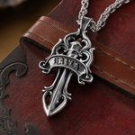 Personalized Rose Daggers Scrolls Zircon Necklace with Name Vintage Aesthetic Jewellery Birthday Gift for Medieval Style Lovers Gothic Girls