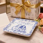 Personalised Retro Floral Bird Pen Drawing Style Photo Ceramic Trinket Jewellery Dish with Text Mother's Day Birthday Gift for Friends Moms Bridesmaids