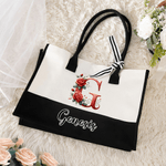Personalised Large Capacity Red Rose Initial Canvas Tote Bag with Name Travel Essentials Valentine's Day Birthday Gift for Women