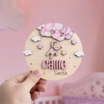 Personalised Teddy Bear Footprints Wooden Baby Announcement Sign with Name and Birth Stats Baby Shower Gift for Newborns Expectant Parents