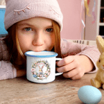 Henkilökohtainen Happy Easter Cute Wreath Egg Egg Bunny 12 oz emali muki nimi pääsiäisen syntymäpäivälahja lapsille
