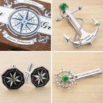 Personalised North Star Design Navigator Jewellery Set with Birthstone and Text Formal Suit Essential Wedding Gift for Groom Best Man