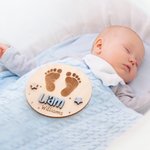 Personalised Teddy Bear Footprints Wooden Baby Announcement Sign with Name and Birth Stats Baby Shower Gift for Newborns Expectant Parents
