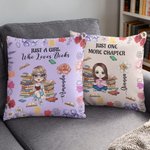 Personalised Cartoon Reading Character Birth Flower Soft Cushion Cover with Name and Quote Home Decor Birthday Gift for Women Girls