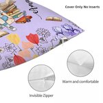 Personalised Cartoon Reading Character Birth Flower Soft Cushion Cover with Name and Quote Home Decor Birthday Gift for Women Girls