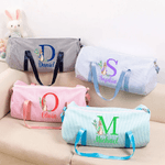 Personalized Cute Peter Rabbit Striped Canvas Large Travel Bag with Name and Shoulder Strap Travel Easter Gift for Kids