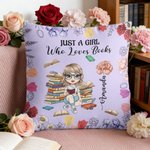 Personalised Cartoon Reading Character Birth Flower Soft Cushion Cover with Name and Quote Home Decor Birthday Gift for Women Girls