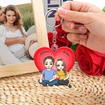 Personalized Cartoon Couple Character Heart Rainbow Keychain with Names Valentine's Day Anniversary Birthday Gift for Him Her